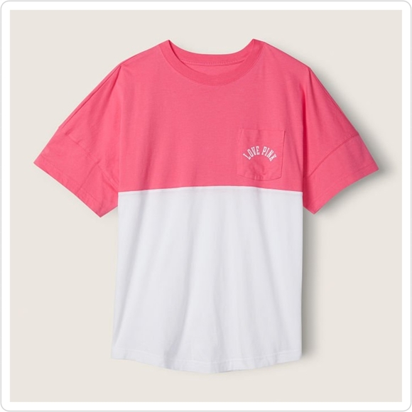 PINK Victoria's Secret Tops - 💕 VS PINK VARSITY SHORT SLEEVE CREW TEE SIZE LARGE